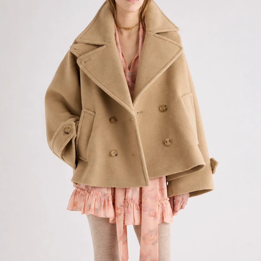 Damen Kurz geschnittener Oversize Peacoat aus Wollmix mit breitem Revers Shop Nory