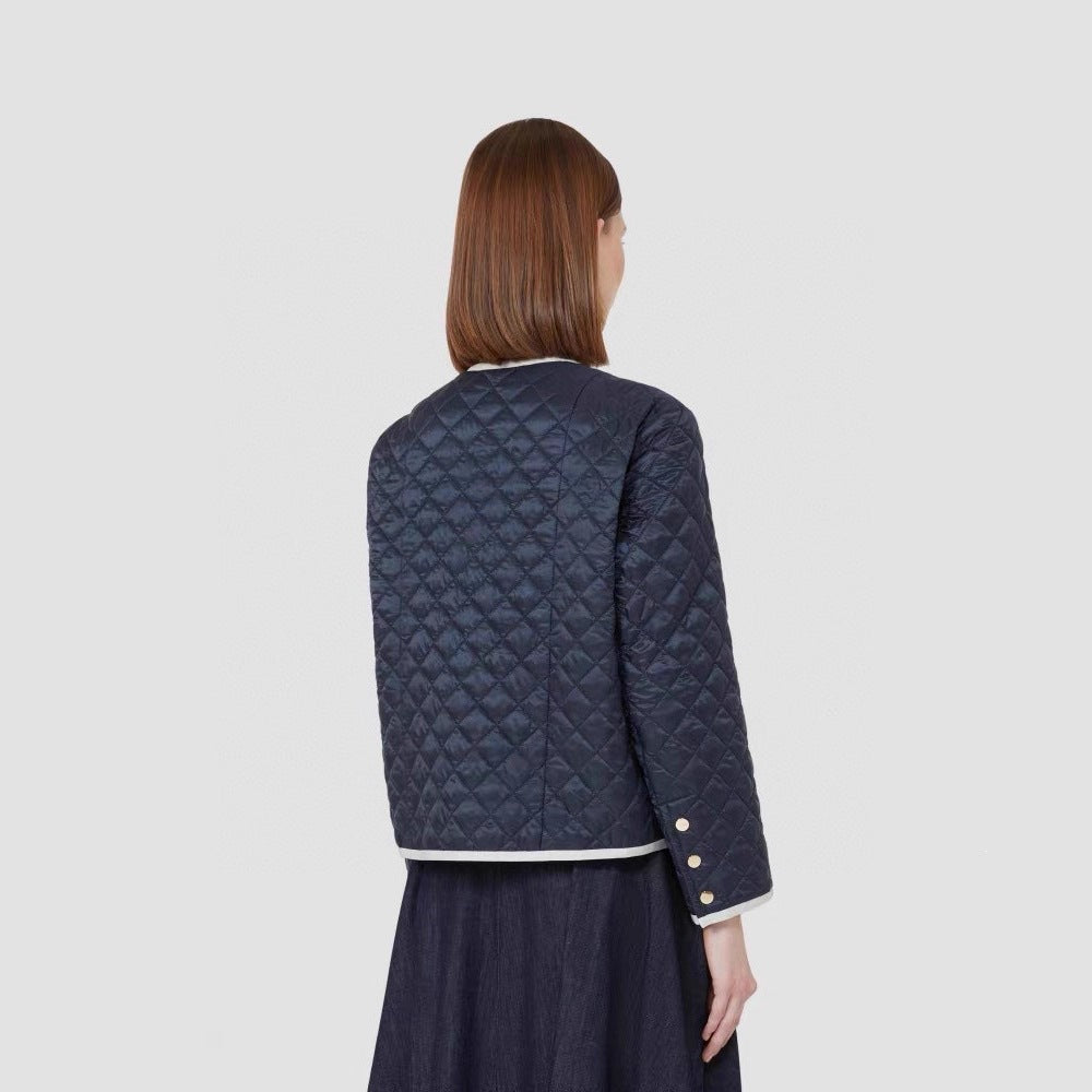 Damen Leicht gesteppte Kurzjacke ohne Kragen mit Kontrastpaspel und durchgehendem Reißverschluss Shop Nory