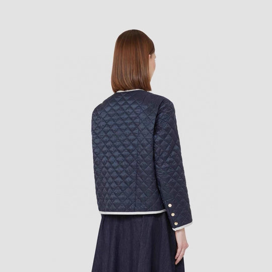 Damen Leicht gesteppte Kurzjacke ohne Kragen mit Kontrastpaspel und durchgehendem Reißverschluss Shop Nory
