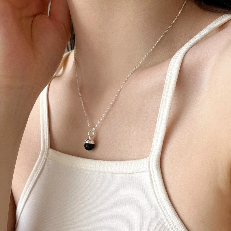 Damen Halskette mit stilvollem Halbkugel-Anhänger aus Edelstahl Shop Nory
