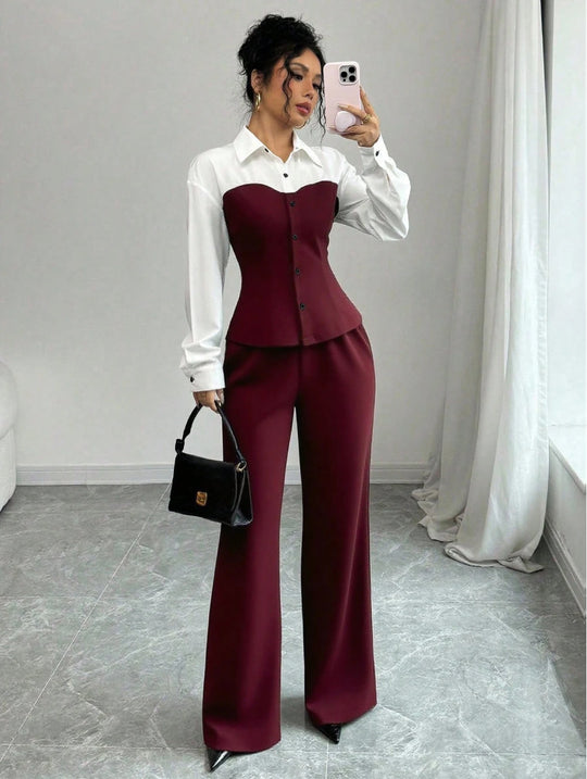 Damen Eleganter Blazer mit hochgeschnittenem Hosenanzug Shop Nory