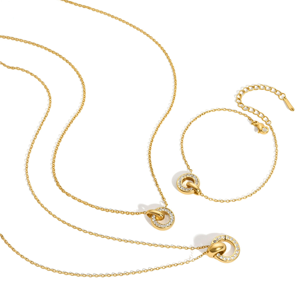 Damen Halskette mit funkelndem Zirkonia-Ring und längenverstellbarer Gliederkette Shop Nory