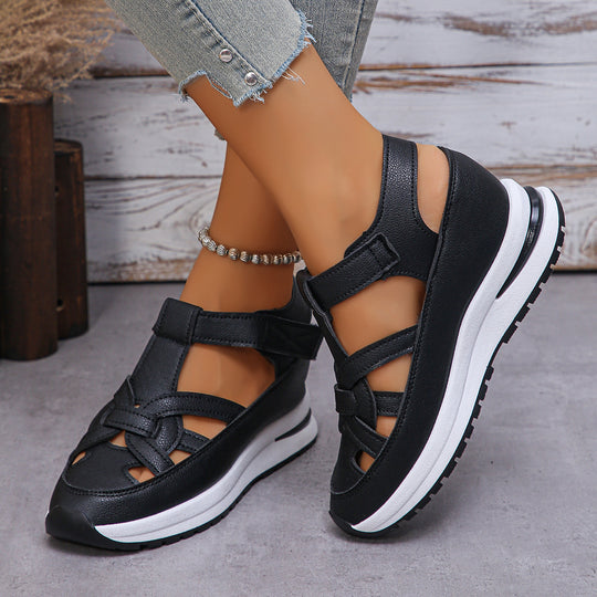 Damen Geschlossene Plateau-Sport-Sandalen mit geflochtenen Riemen und Klettverschluss Shop Nory