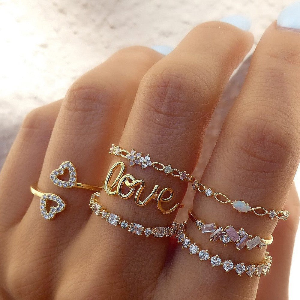 Damen Ring-Set mit funkelnden Akzenten und liebevollen Botschaften Shop Nory