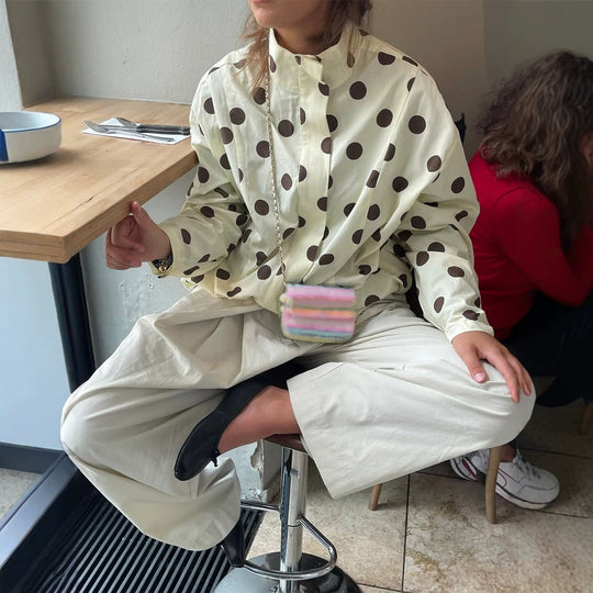 Damen Boxy Hemdjacke mit Stehkragen, Ballonärmeln und großem Polka‑Dot‑Print Shop Nory
