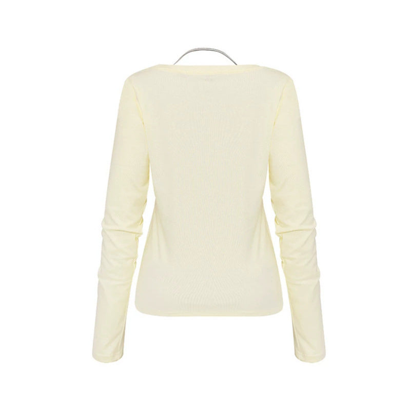Damen Langarm-Shirt mit doppeltem Layer‑Effekt, tiefem V‑Ausschnitt und gestreiftem Einsatz Shop Nory