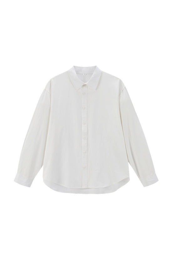 Damen Oversize Baumwollbluse mit Kentkragen und abgerundetem Saum Shop Nory