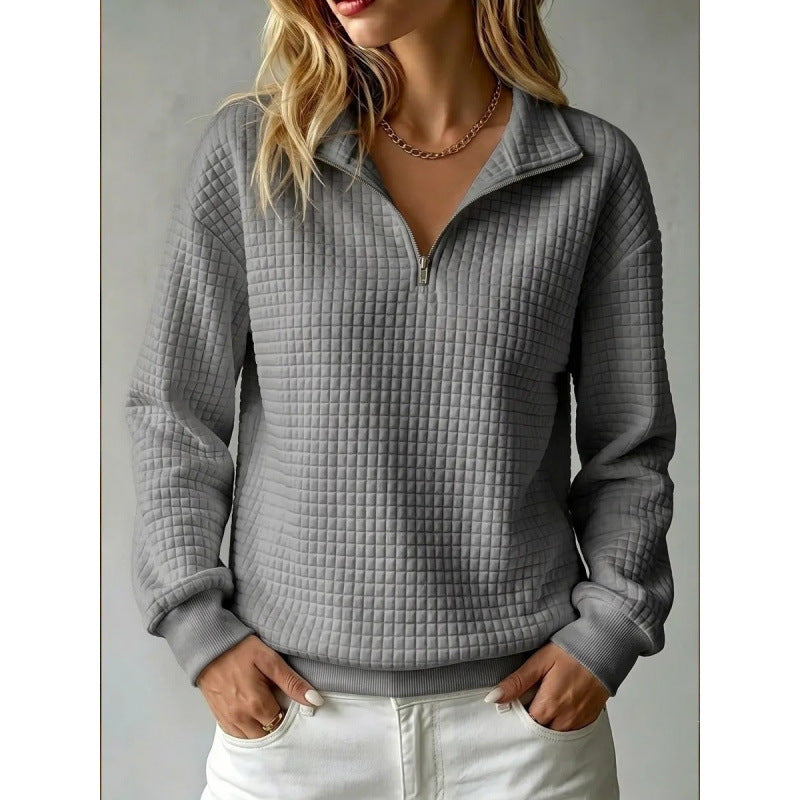 Damen Stepp-Sweatshirt mit halbem Reißverschluss und Kachelstruktur Shop Nory