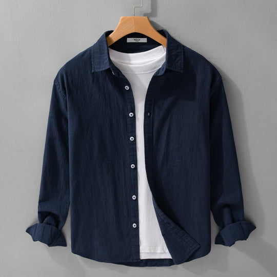 Herren Leichtes Crinkle-Leinen Baumwoll-Hemd im Layering-Stil mit Kentkragen Shop Nory