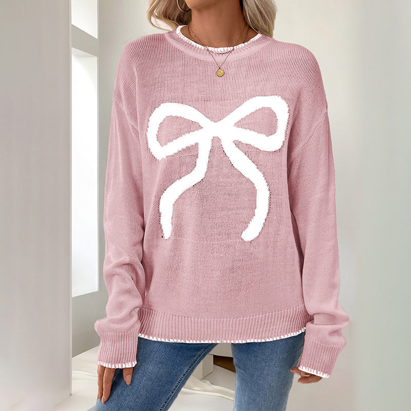Damen Weihnachtlicher Strickpullover mit Schleifenmotiv Shop Nory