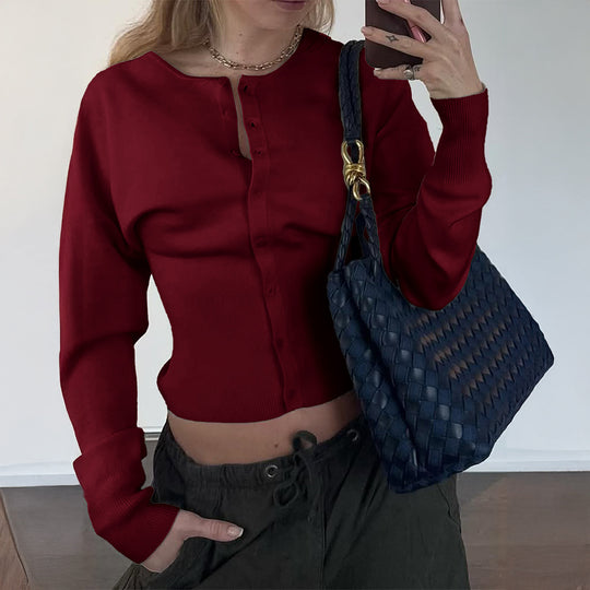 Damen nan figurbetonter Feinstrickpullover mit tailliertem Rippbund und langen Ärmeln Shop Nory