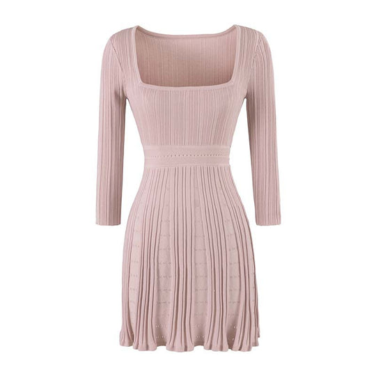 Damen Figurbetontes Feinstrick-Midikleid mit eckigem Ausschnitt und plissiertem Rock Shop Nory