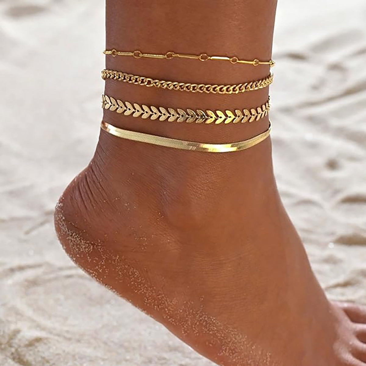 Damen Fußkettchen-Set mit eleganten Glieder- und Zierketten Shop Nory