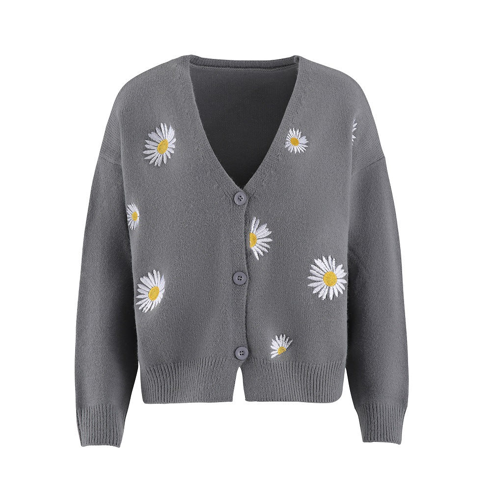 Damen Strickjacke mit floralem Design und Knopfverschluss
