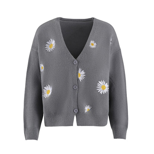 Damen Strickjacke mit floralem Design und Knopfverschluss