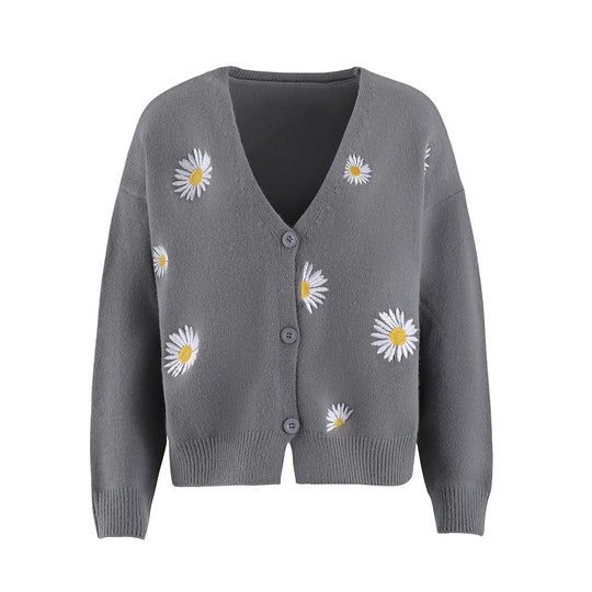 Damen Strickcardigan mit Gänseblümchen-Stickerei Shop Nory