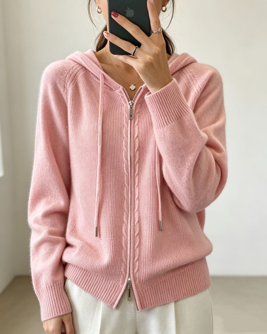 Damen Kapuzen-Cardigan mit Reißverschluss, feinem Feinstrick und gerippten Bündchen Shop Nory