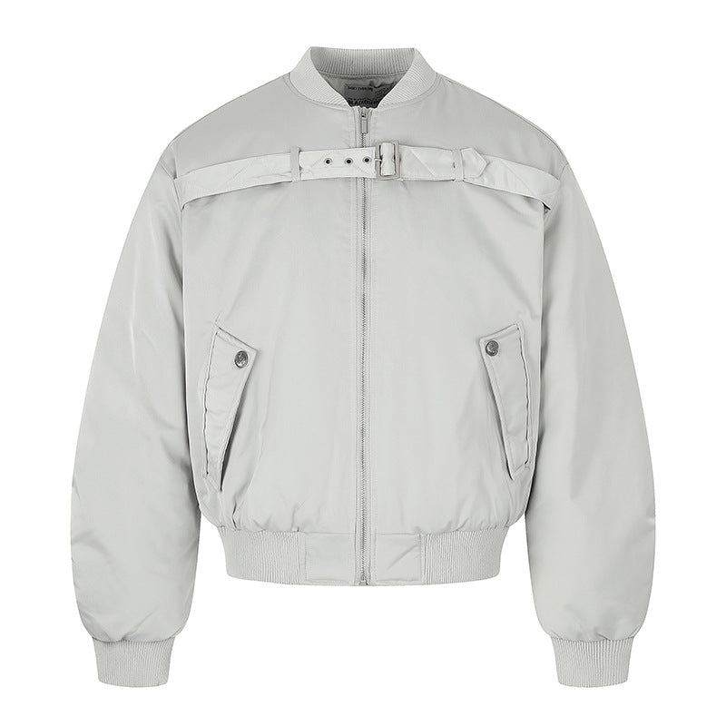 Herren kurze wattierte Bomberjacke mit breitem Gürteldetail und Rippbündchen Shop Nory