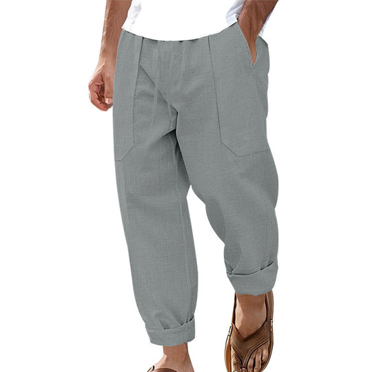 Herren lockere Leinen-Hose mit Seitentaschen