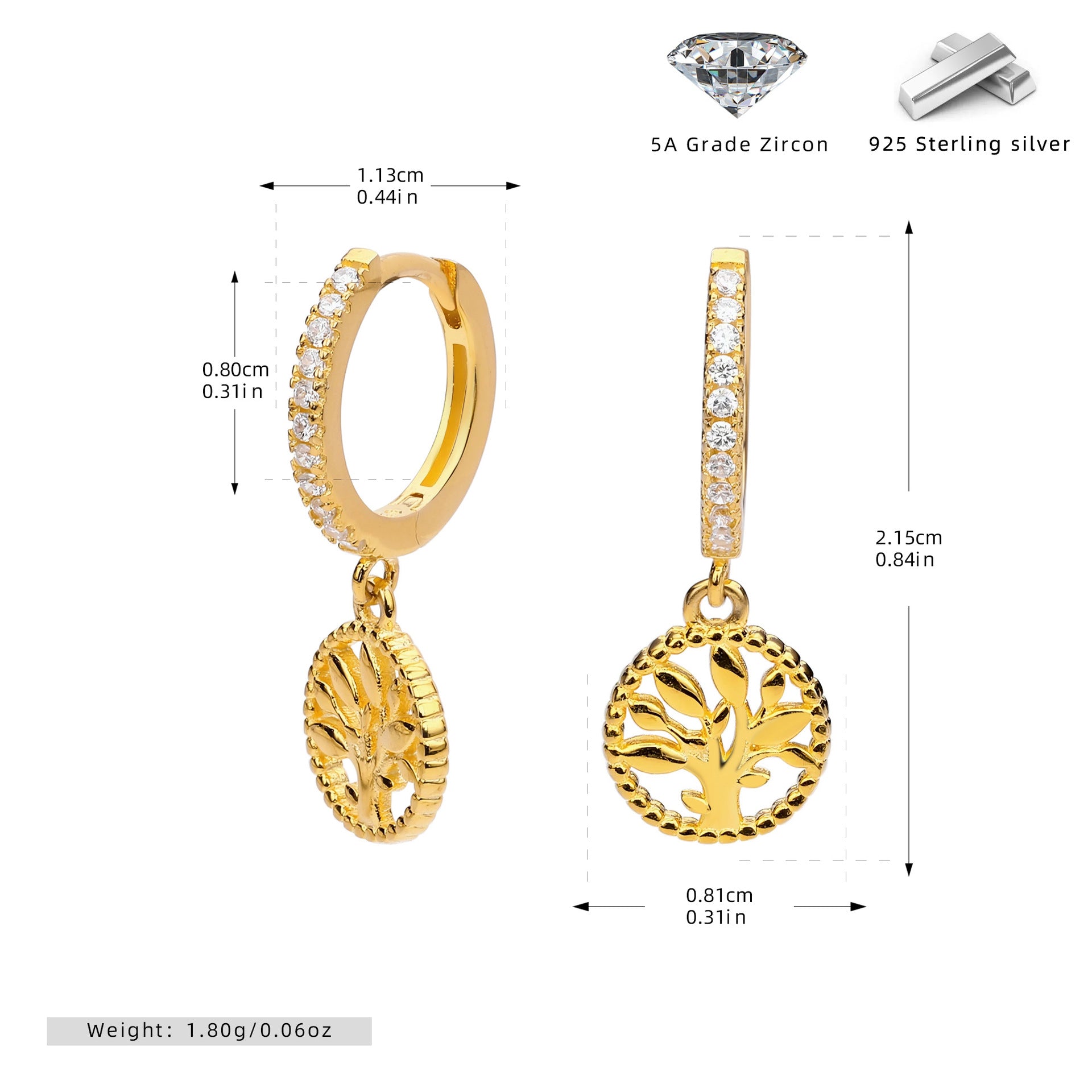 Damen Ohrhänger mit filigranem Baum-Motiv aus 925 Sterling Silber und funkelnden Zirkonia Shop Nory