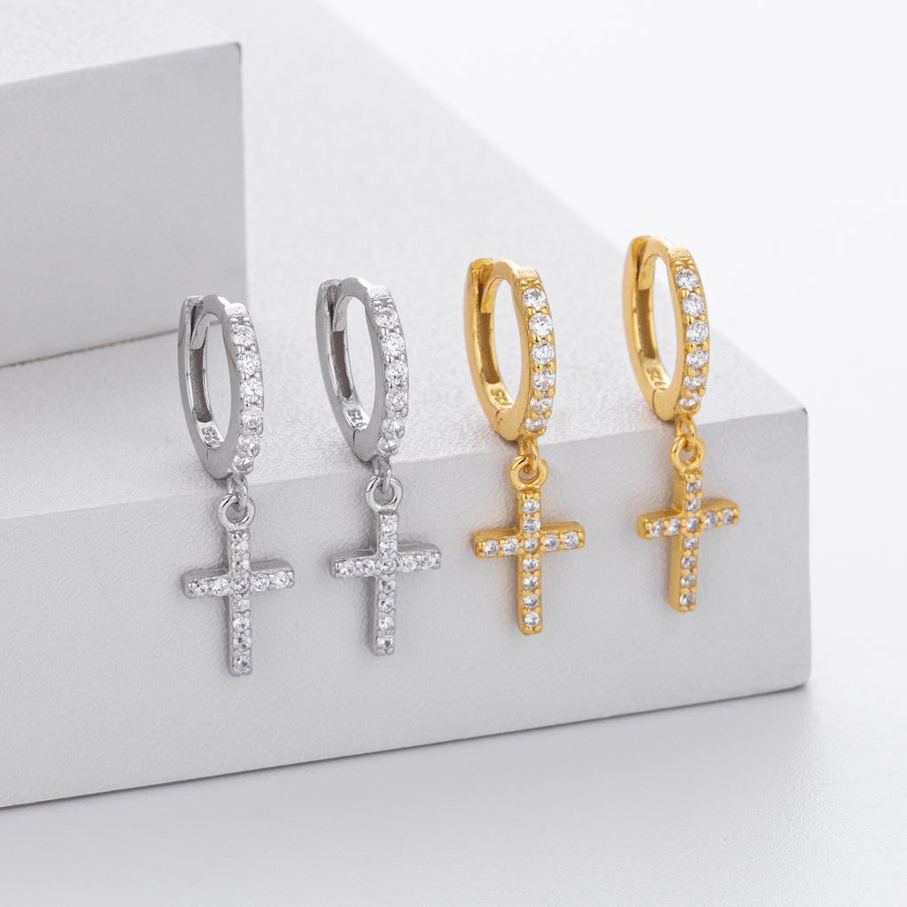 Damen Ohrhänger mit funkelndem Kreuzanhänger aus hochwertigem 925 Sterling Silber Shop Nory