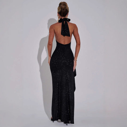 Damen Glamouröses Abendkleid mit Schlitz und Hochkragen