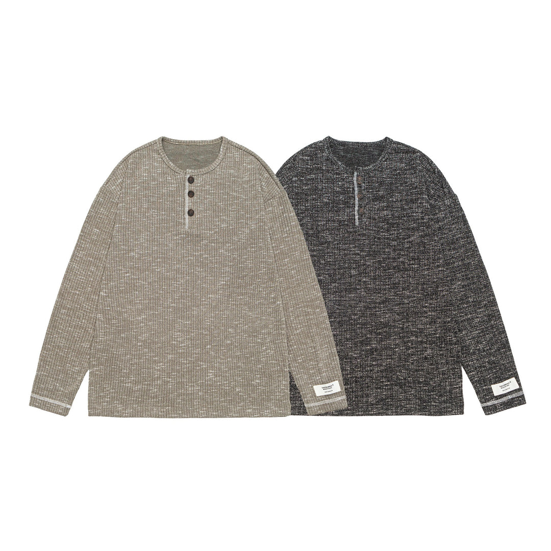 Unisex Gerippter Henley-Pullover mit Knopfleiste und Oversize-Silhouette Shop Nory