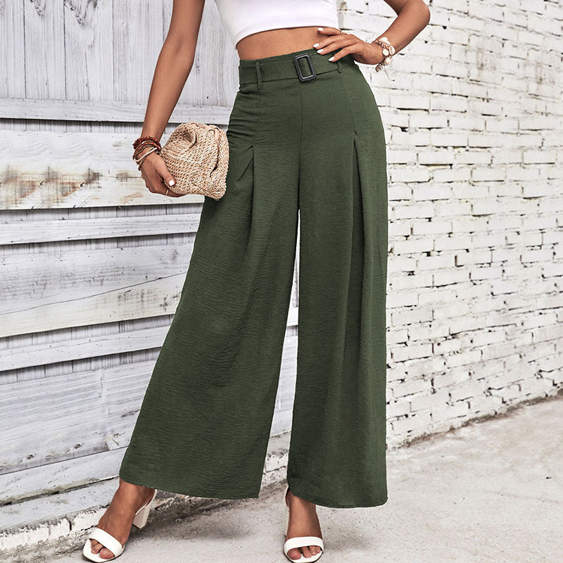 Damen Elegante Culotte-Hose mit hoher Taille, Kellerfalten und dekorativem Schlaufengürtel Shop Nory