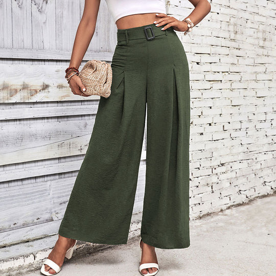 Damen Elegante Culotte-Hose mit hoher Taille, Kellerfalten und dekorativem Schlaufengürtel Shop Nory
