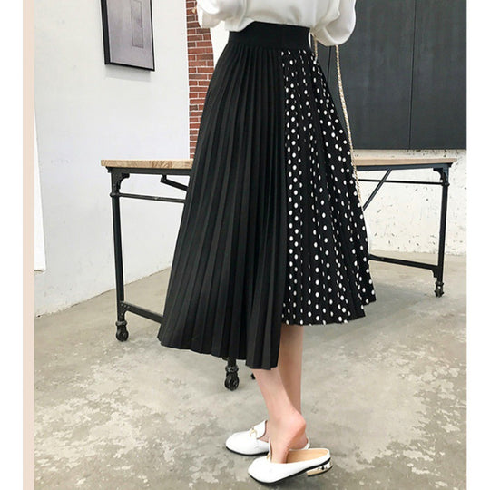 Damen Asymmetrischer Plissee-Midirock mit Tupfen-Panel und elastischem Bund Shop Nory