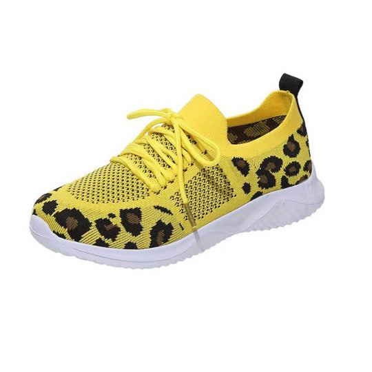 Damen Atmungsaktive Strick-Slipper mit gepolsterter Dämpfungssohle und Leoparden-Schaft Shop Nory