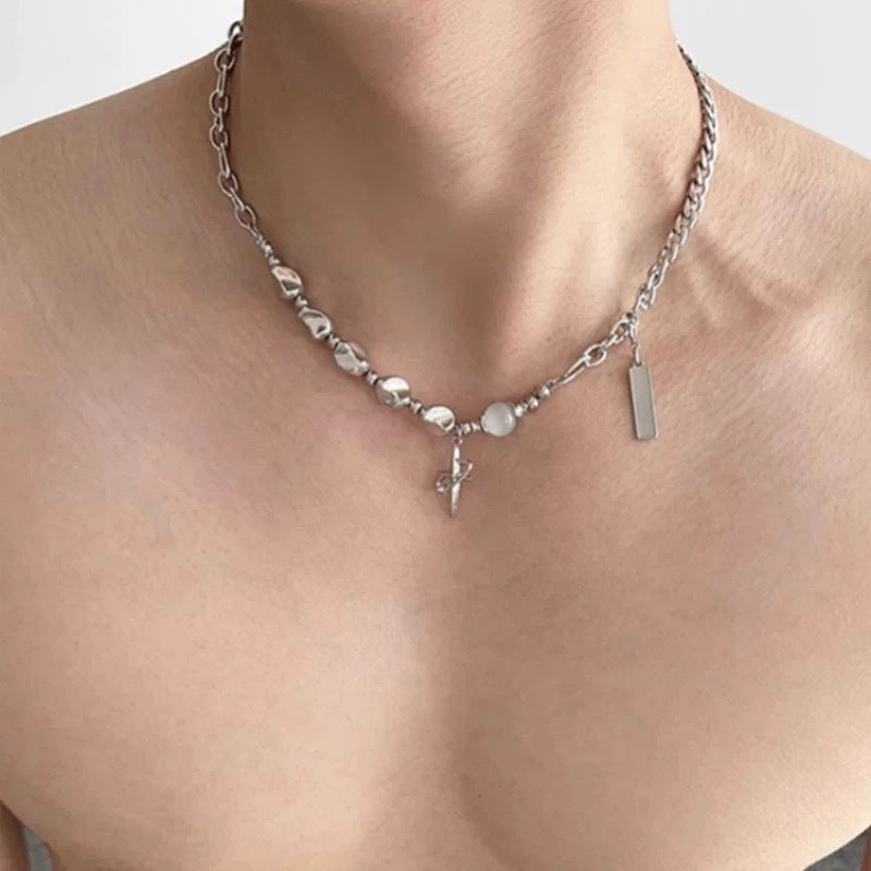 Damen Halskette mit modernem Mix aus Metall- und Edelsteinelementen Shop Nory