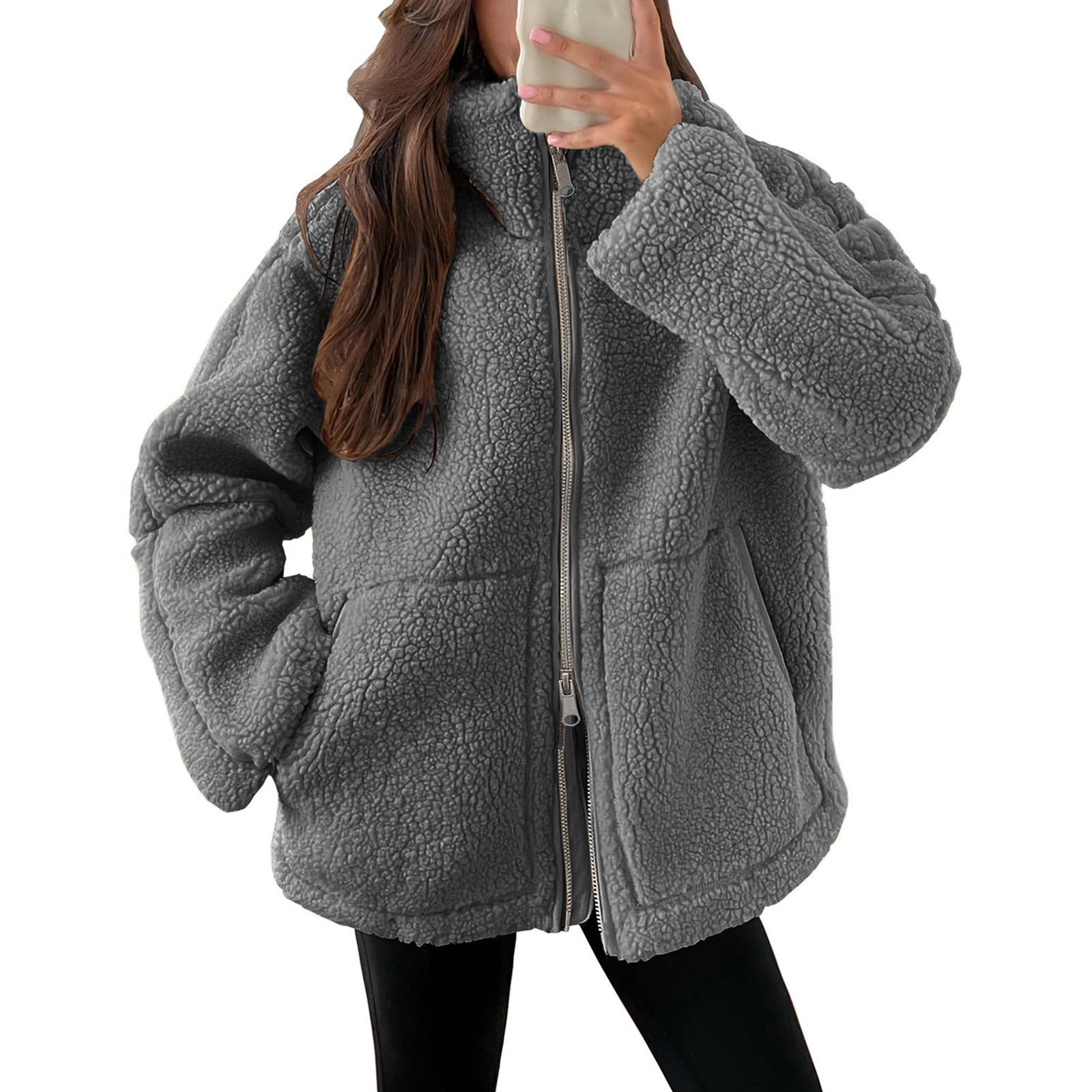 Damen Kuschelige Teddy-Jacke mit Reißverschluss