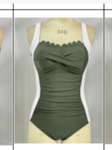 Damen Einteiler Schwimmanzug mit dekorativen Falten Shopnory