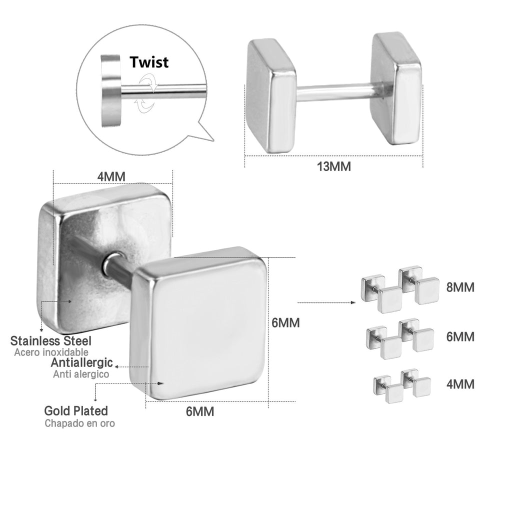 Damen quadratische Edelstahl Ohrstecker mit antiallergischer Beschichtung Shop Nory