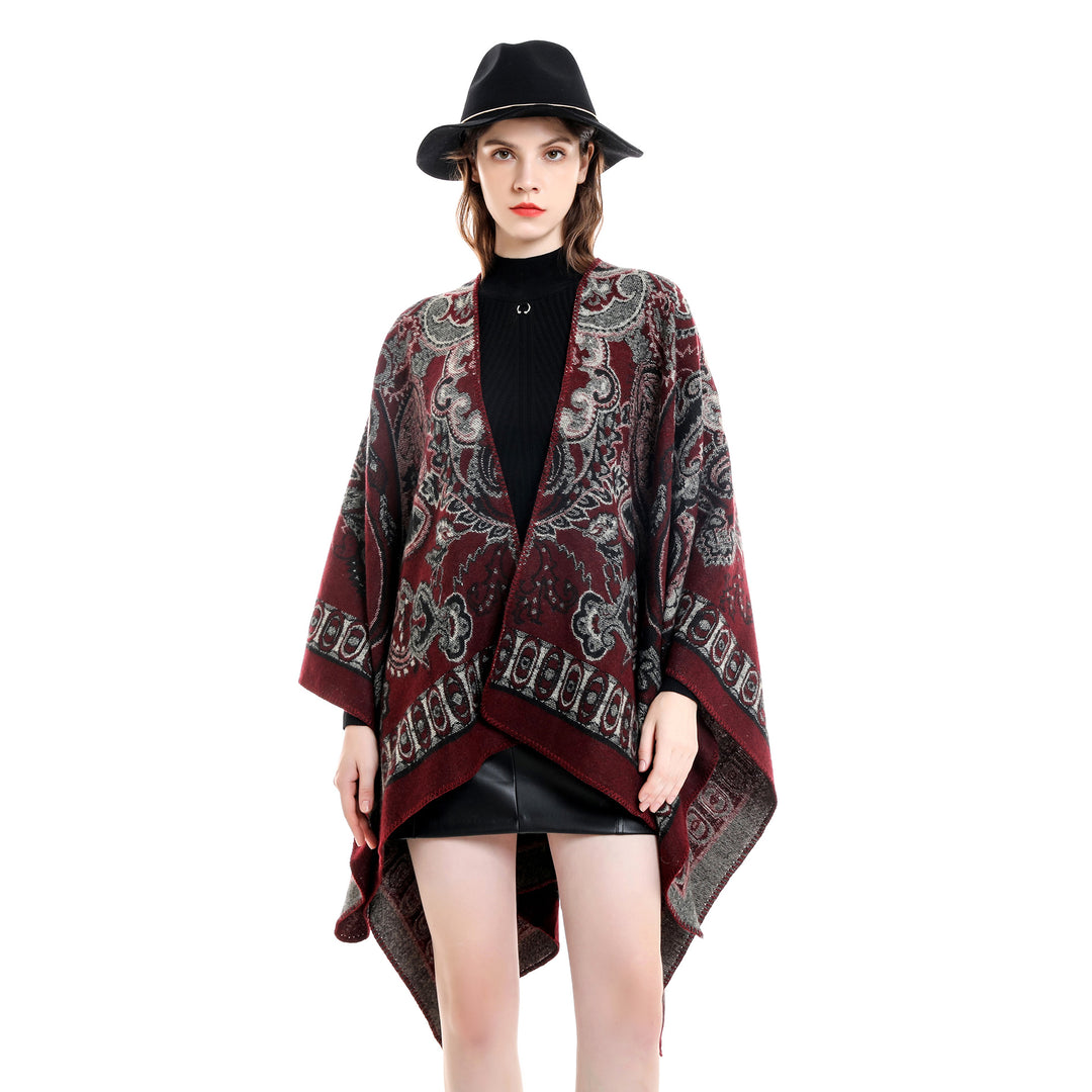 Damen Jacquard-gewebte Oversize-Ruana mit Ornamentik und offenem Kimono-Fall Shop Nory