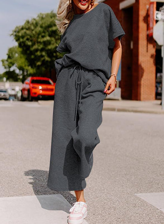 Damen lässiges Jumpsuit-Set aus weichem Material mit elastischem Bund und weit geschnittenen Beinen