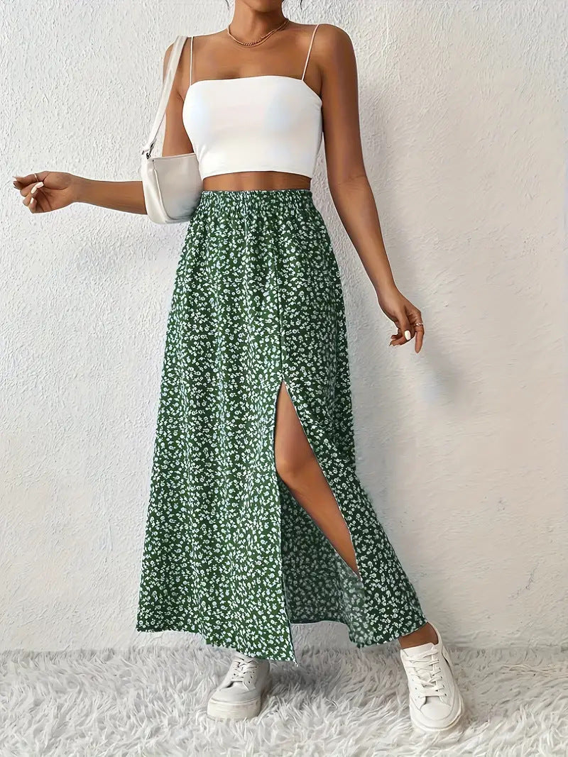 Damen Maxirock mit elegantem Schlitz und floralem Muster