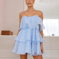 Damen luftiger Trendkleid mit Volant und schulterfreiem Design