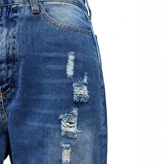 Damen Taillenhoher Destroyed-Denim Midirock mit mittigem Frontschlitz und ausgefranstem Saum Shop Nory