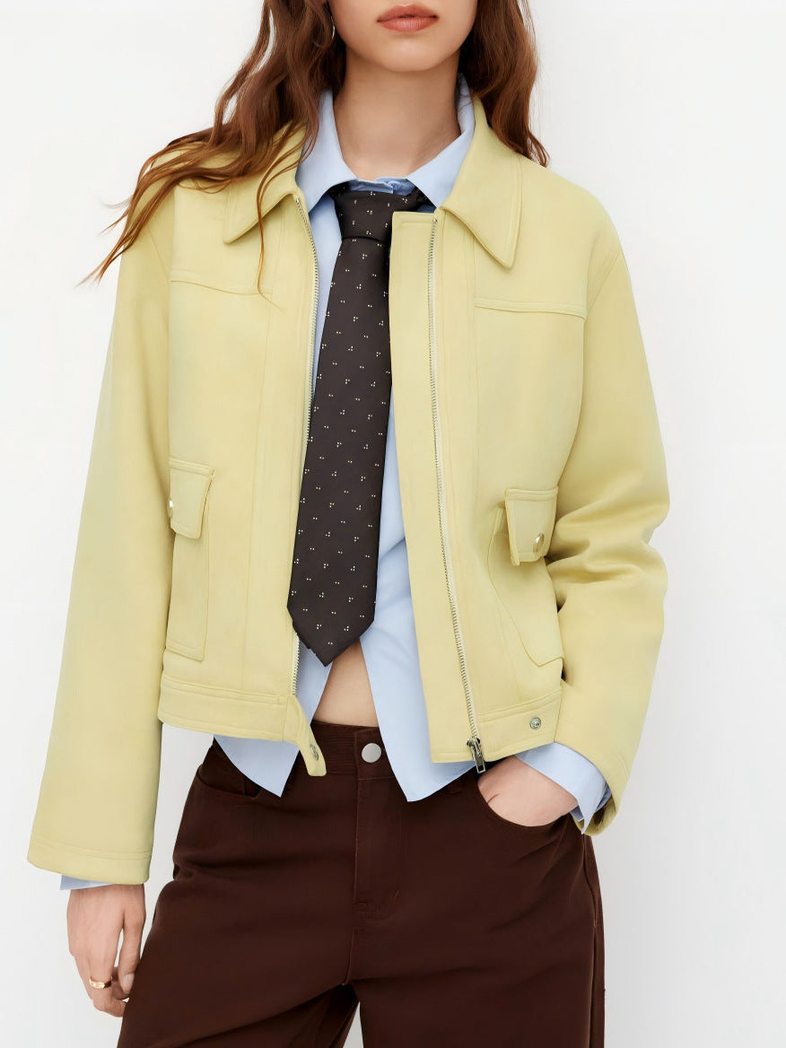Damen Kurzjacke mit Reißverschluss, Hemdkragen und Pattentaschen Shop Nory
