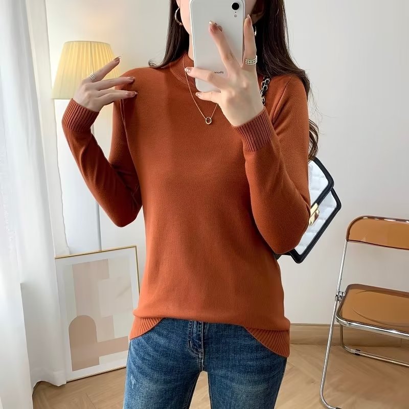 Damen Feiner Langarm-Feinstrickpullover mit schmalem Stehkragen und gerippten Bündchen Shop Nory