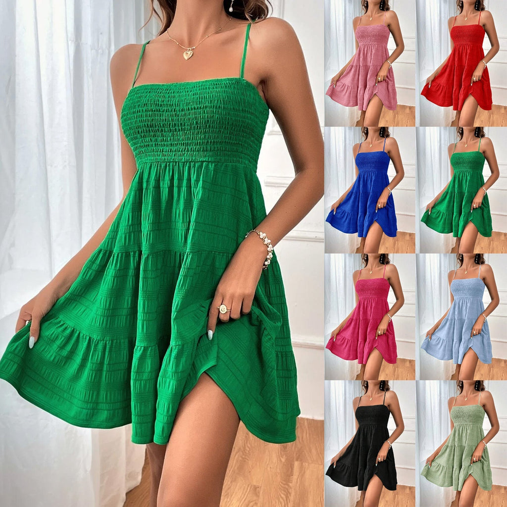 Damen Freizeitkleid mit Schmalen Trägern und Rüschendetails