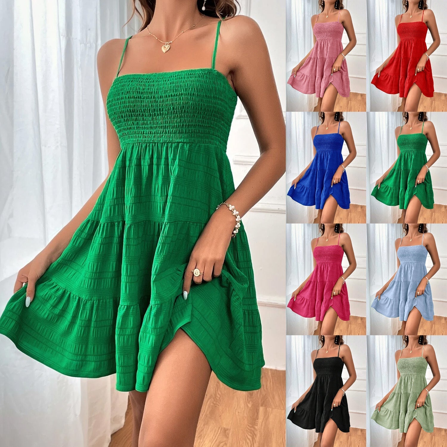 Damen Freizeitkleid mit Schmalen Trägern und Rüschendetails