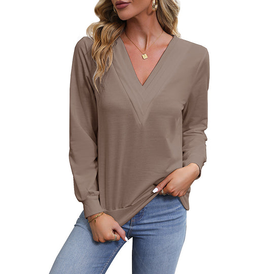 Damen V‑Ausschnitt Longsleeve aus feinem Stretch‑Viskosejersey mit taillierter Schnittführung Shop Nory
