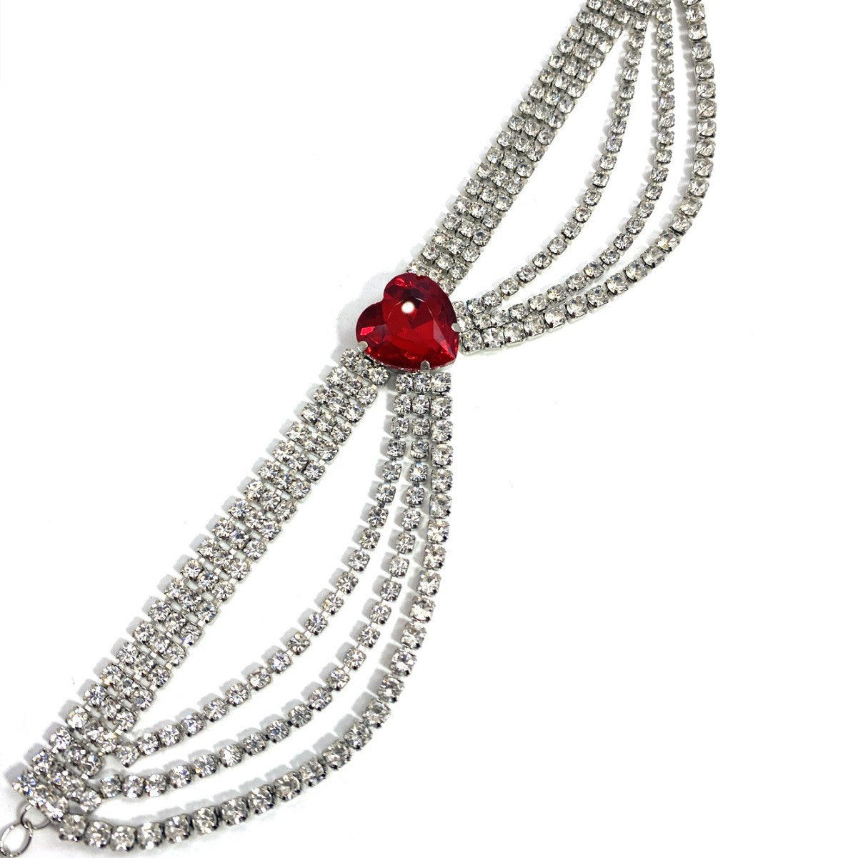 Strass-Choker mit Herz-Stein und Mehrreihiger Kettenführung