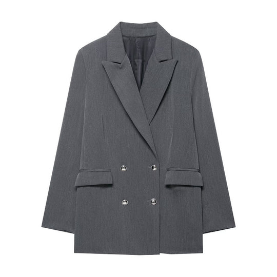 Damen Oversized strukturierter Doppelreiher-Blazer mit weitem Revers und Pattentaschen Shop Nory