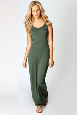 Damen Elegantes, figurbetontes Maxikleid mit tiefem Rundhalsausschnitt