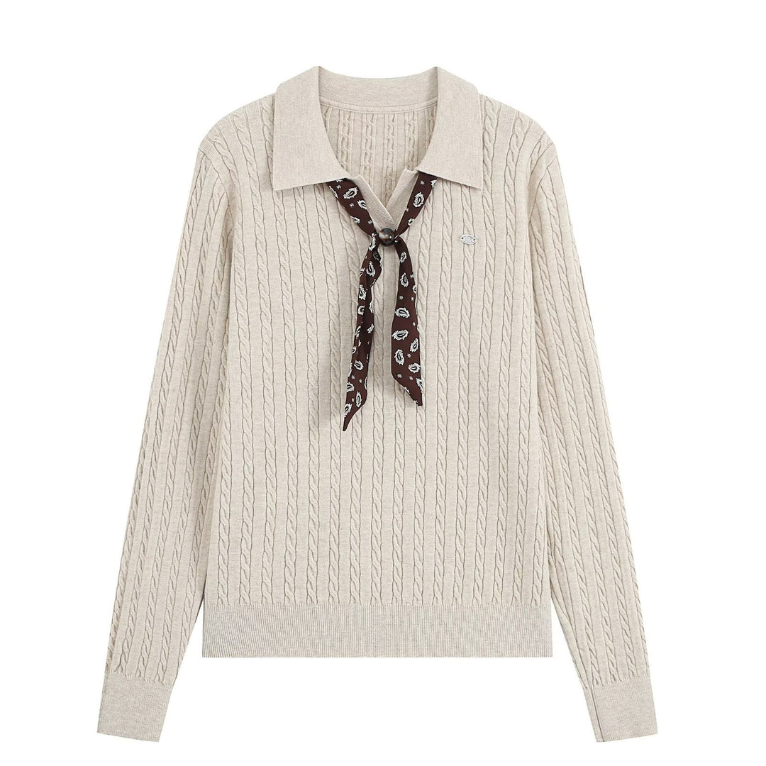 Damen Strickpullover mit Troyer‑Kragen und Zierkrawatte Shop Nory