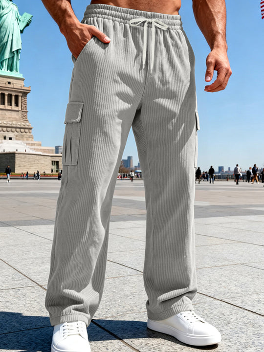 Herren Gerippte Cargo-Freizeithose mit Tunnelzug und Elastikbund Shop Nory